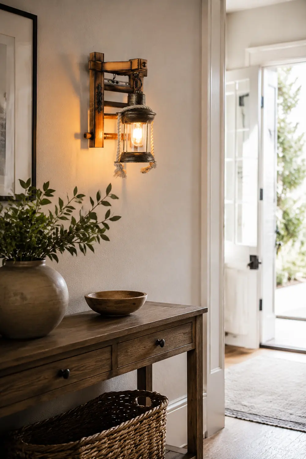 Austin Vintage Lantern Shape Wood Metal Wall Lamp - Lumpaz