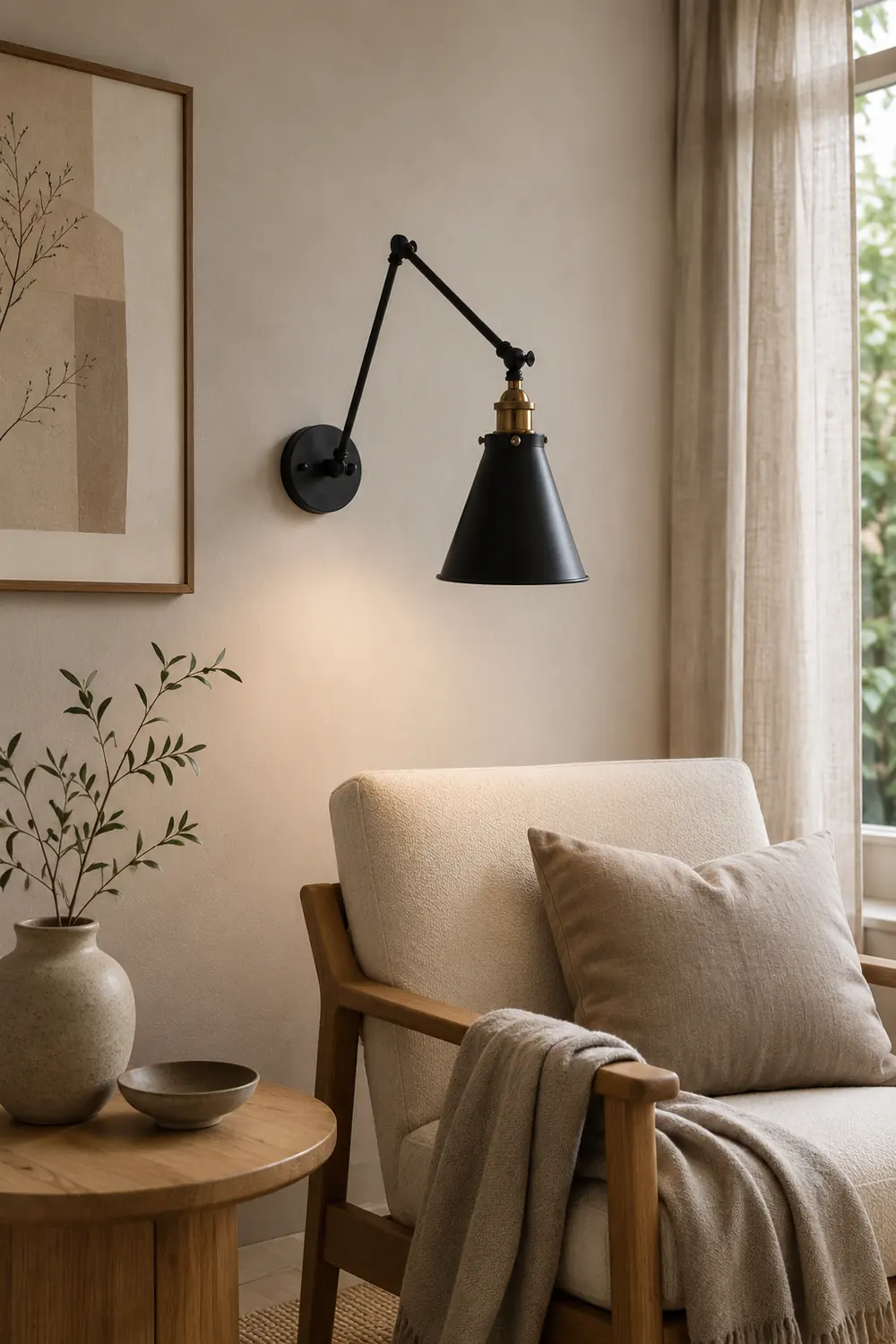 Brady Wall Lamp Minimalist, Tapered Adjustable Metal, 2-Color, Living Room - Lumpaz