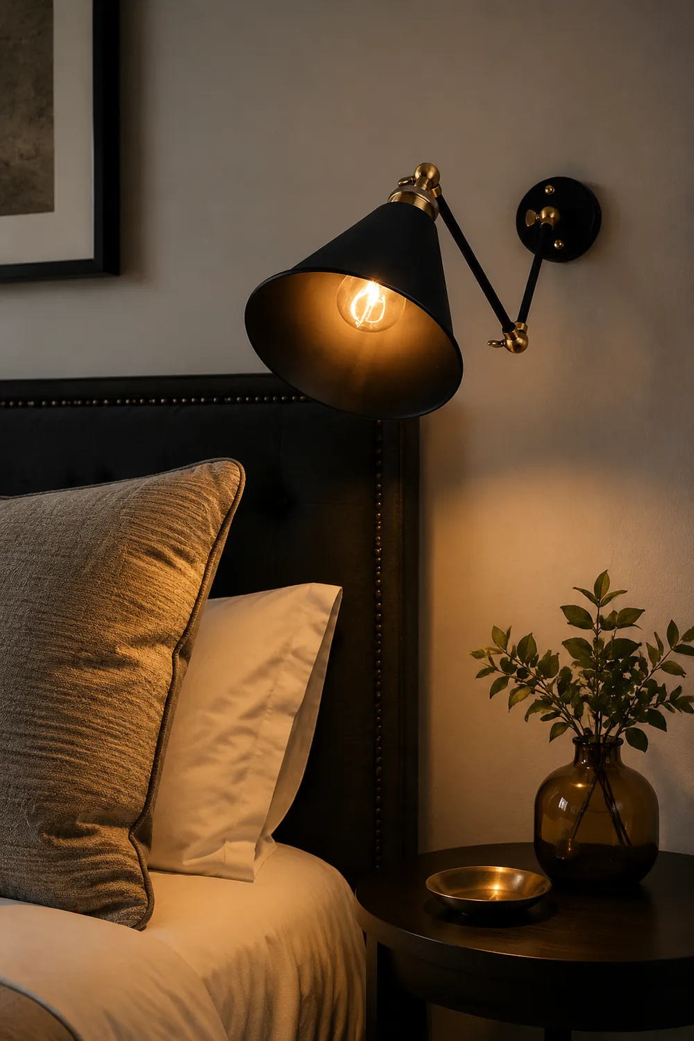 Alessio Wall Lamp Vintage Simple Conical Adjustable Black, Bedroom - Lumpaz