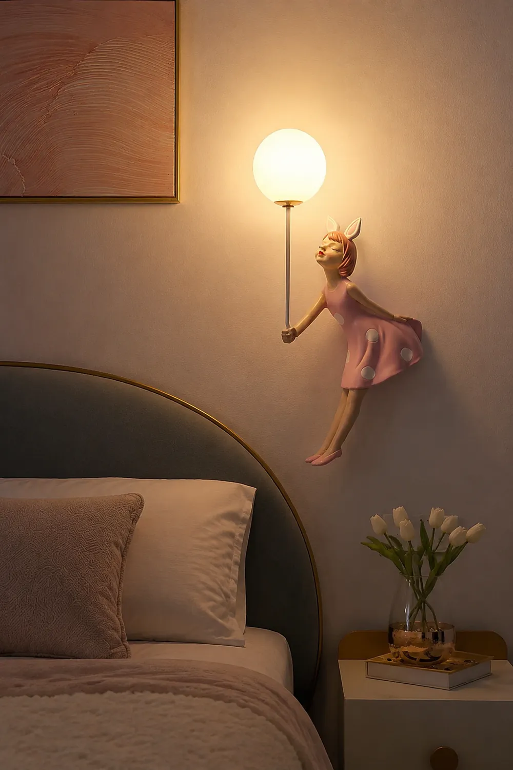 Minori Modern Balloon/Girl Shape Acrylic Pink Wall Lamp - Lumpaz