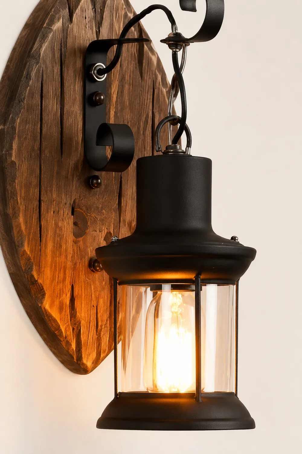 Austin Wall Lamp Leaf Shape Vintage, Wood/Metal, Bedroom - Lumpaz