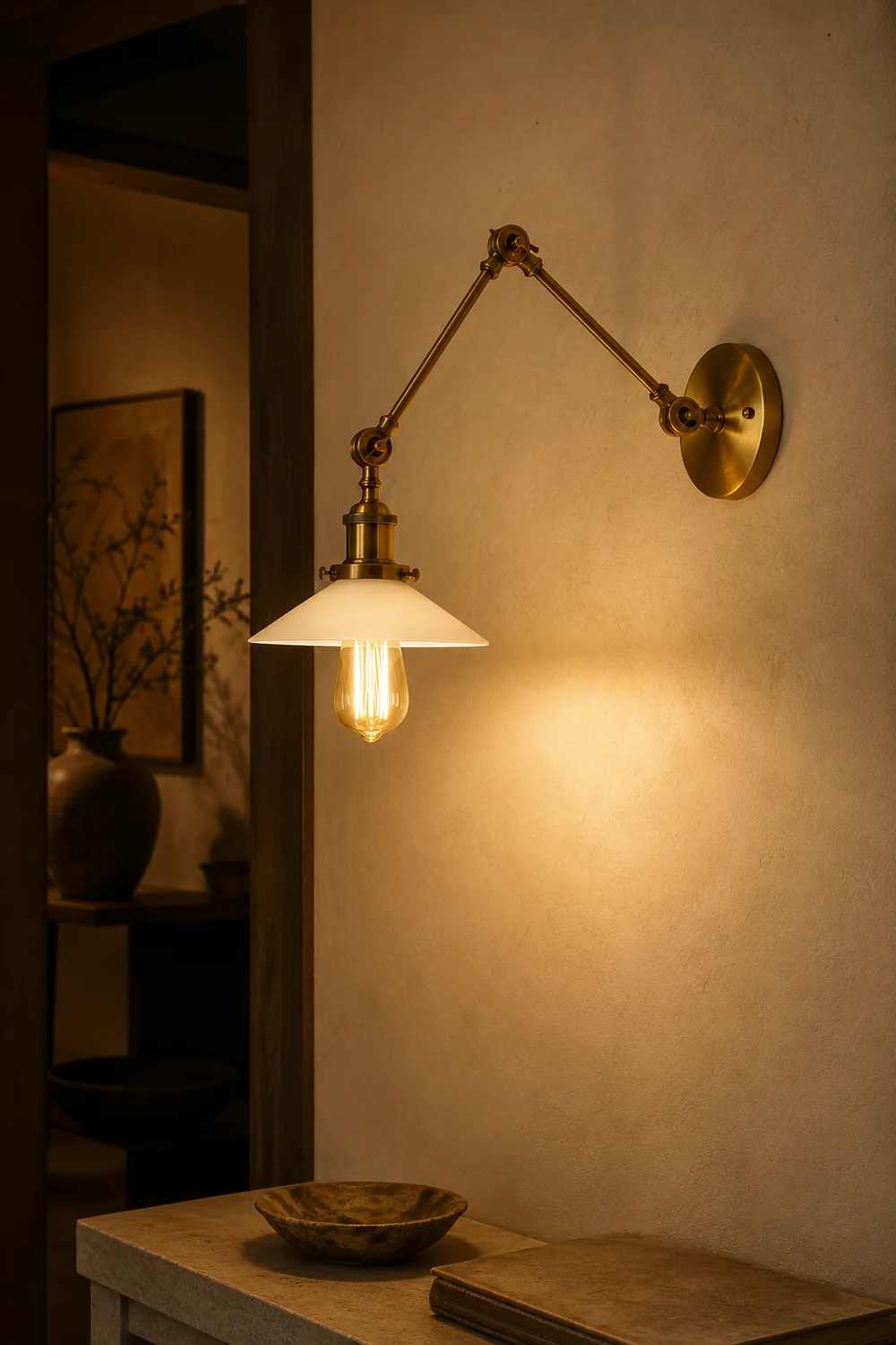 Alessio Wall Lamp Retro Saucer Lampshade Metal Adjustable 2 Color, Bedroom - Lumpaz