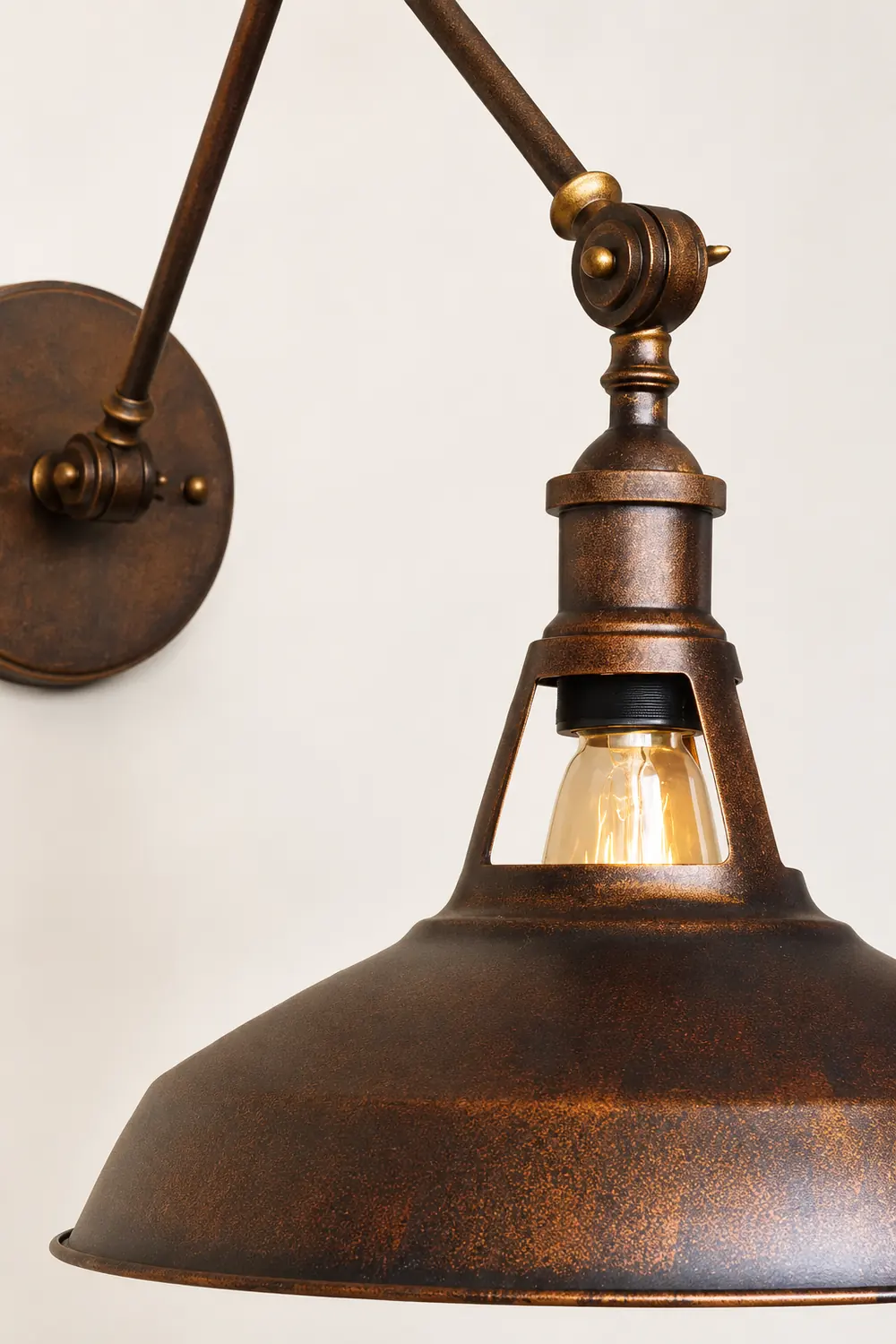 Brady Wall Lamp Dome Modern, Metal Adjustable, Black/Rust, Bedroom - Lumpaz