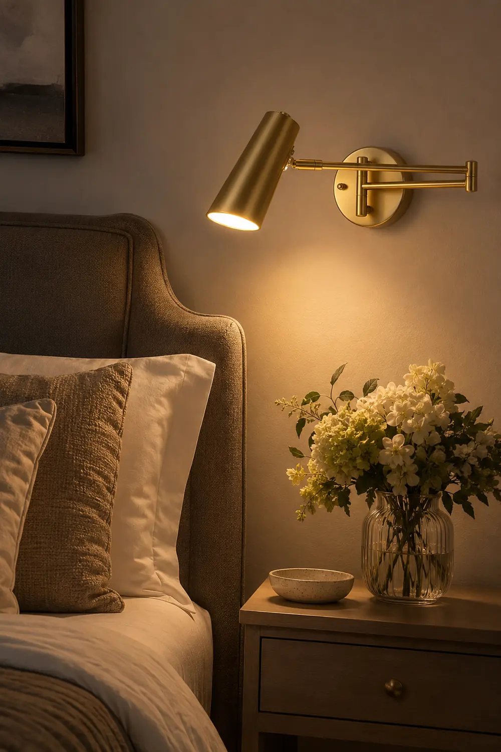 Freja Wall Lamp Cone Modern, Metal Adjustable, Black/Gold, Bedroom - Lumpaz