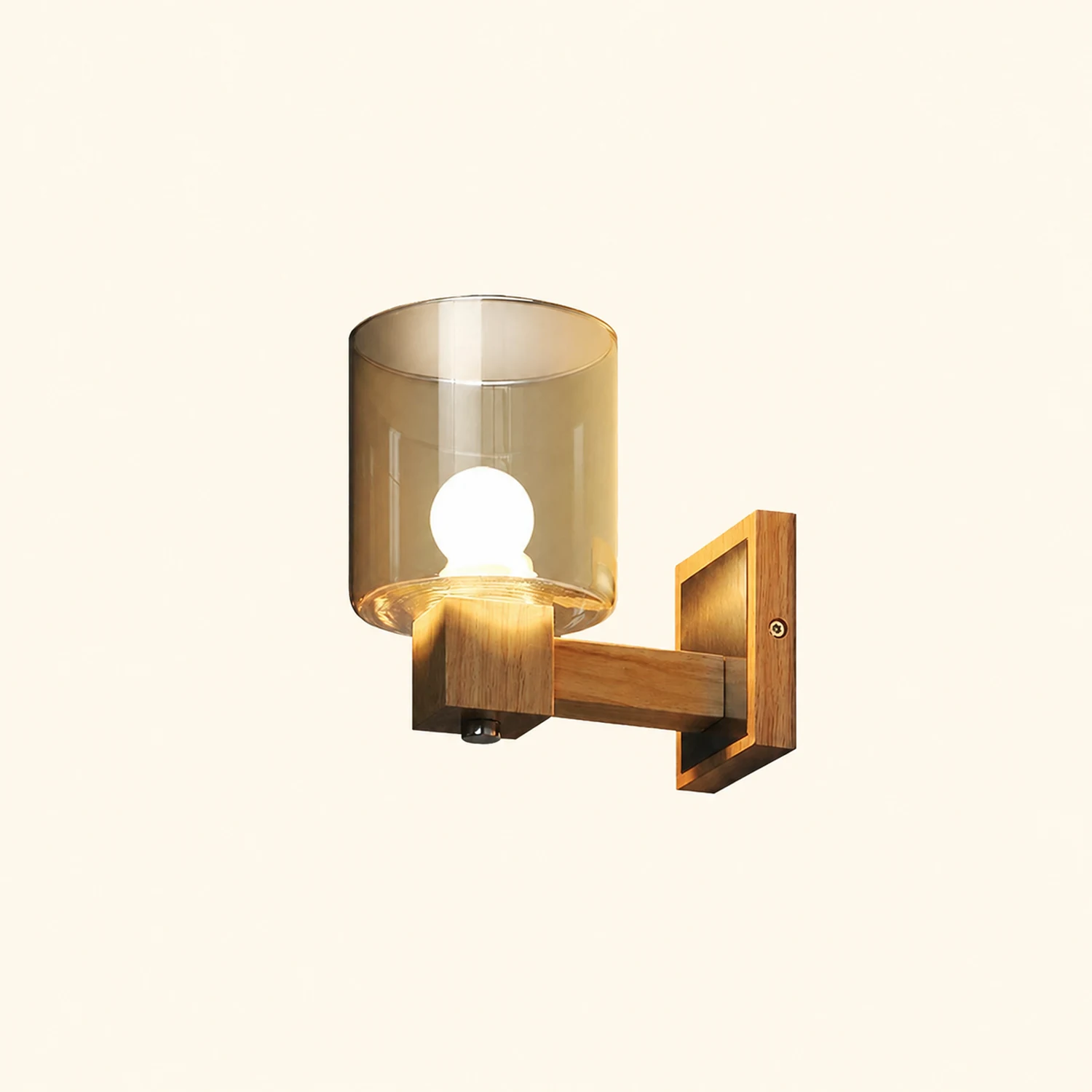 Eryn Vintage Cylindrical Mini Wall Lamp, Wood/Glass - Lumpaz