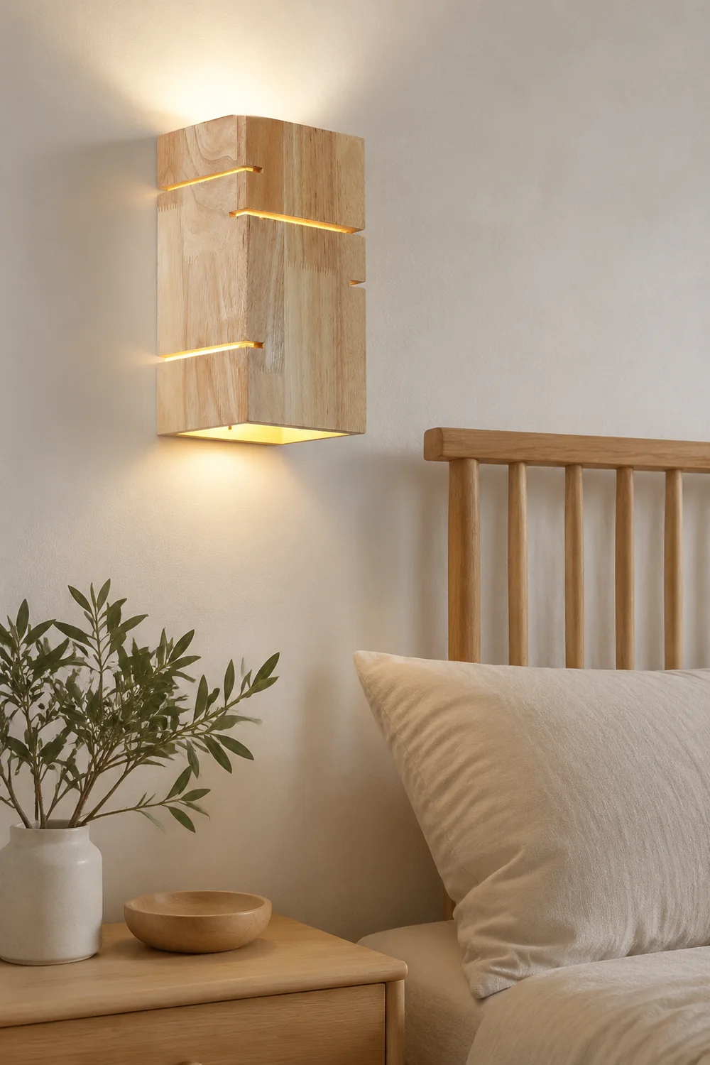 Ozawa Wall Lamp Rectangular Minimalist, Mounted Bedside, Wood, Bedroom - Lumpaz
