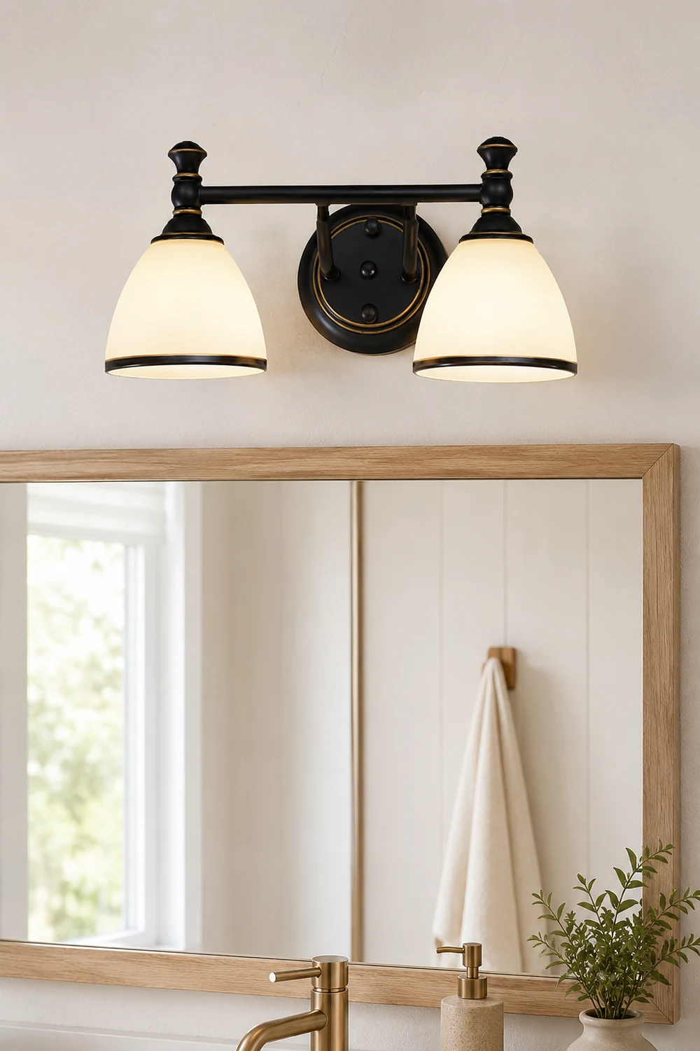 Eryn Vintage Black Classical Vanity Wall Lamp, Metal/Glass - Lumpaz