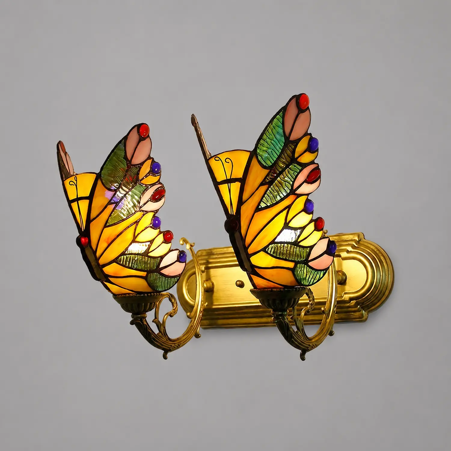 Kady Artistic Butterfly Metal/Glass Lamps Wall, Red/Blue/Multi-Color/Light Blue - Lumpaz