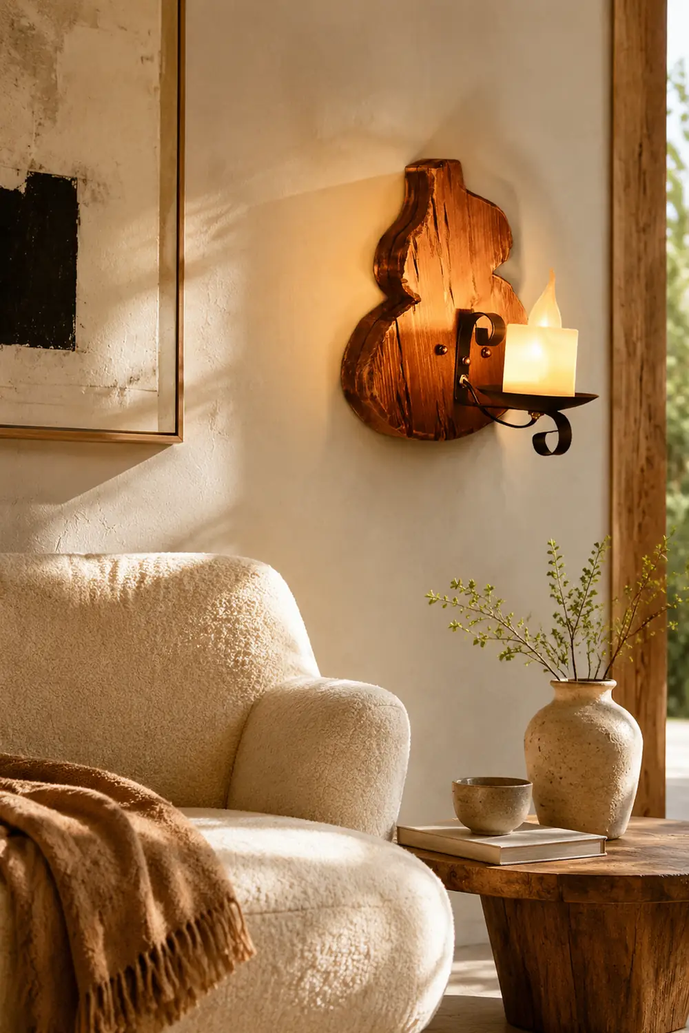 Austin Wall Lamp Cucurbits/Candle Vintage, Wood/Metal, Dining Room - Lumpaz