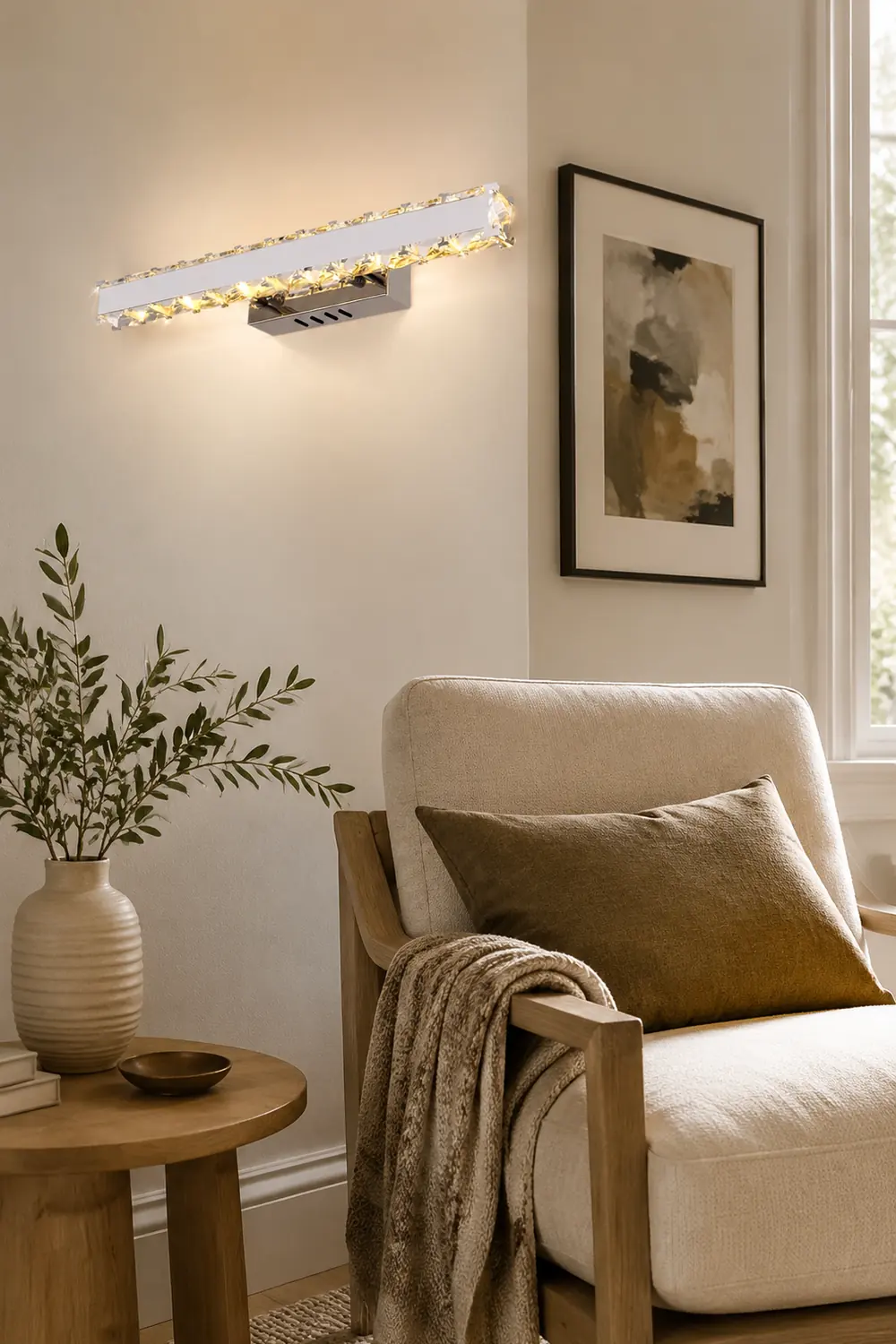 Kristy Modern Rectangular Metal/Crystal Mirror Front Wall Lamp, Gold - Lumpaz