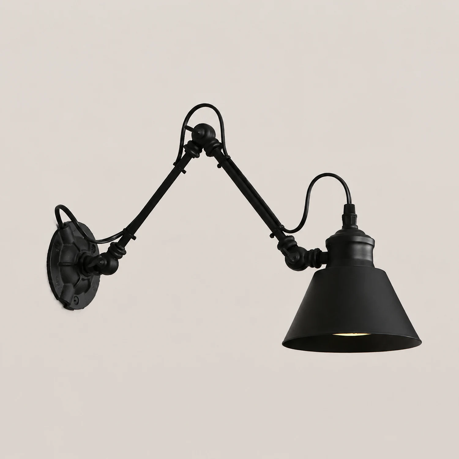 Brady Wall Lamp Conic Modern, Metal Adjustable, Black, Living Room - Lumpaz