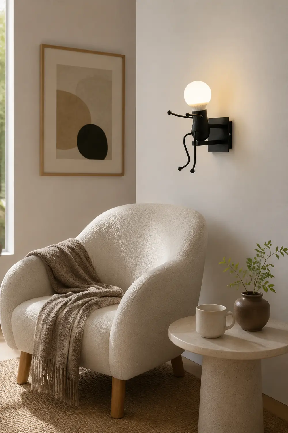 Luxo Modern Decorative Man Metal Wall Lamp, White/Black - Lumpaz