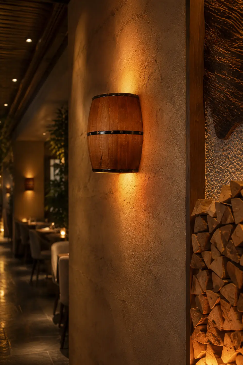 Alessio Wall Lamp Retro Creative Barrel Wooden, Dining Room - Lumpaz