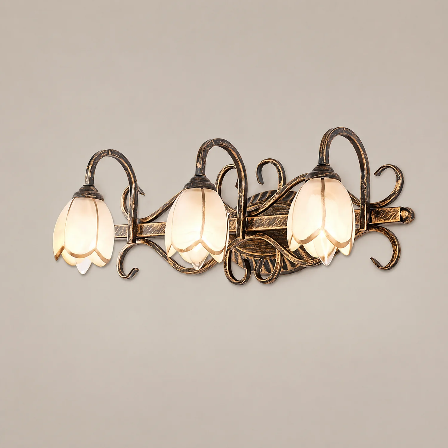 Félicie Antique Flower Metal/Glass Wall Lamp, Brass, Bedroom - Lumpaz