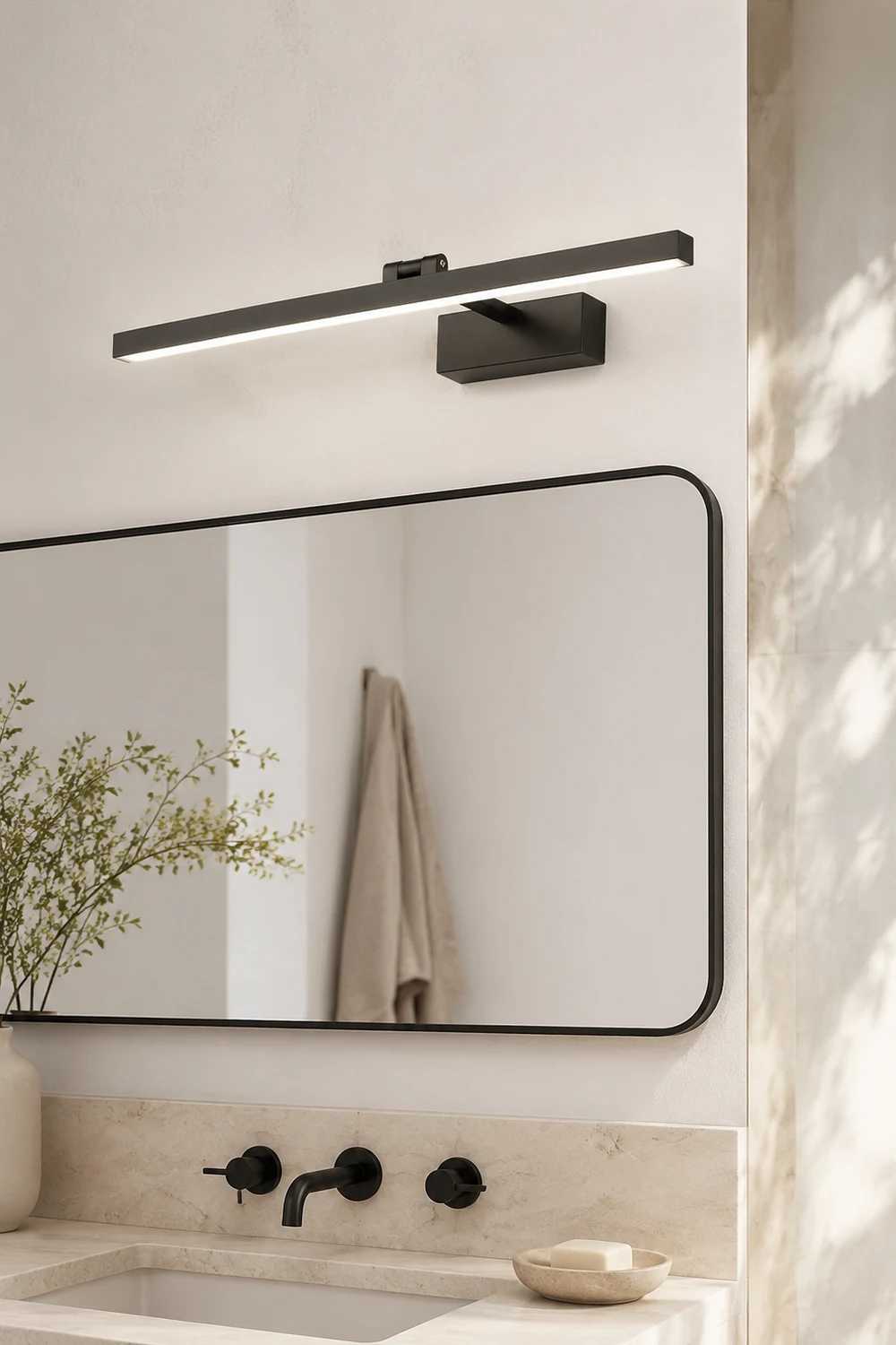 Edge Wall Lamp Linear Mirror Front Vanity, Black/White, Bathroom - Lumpaz