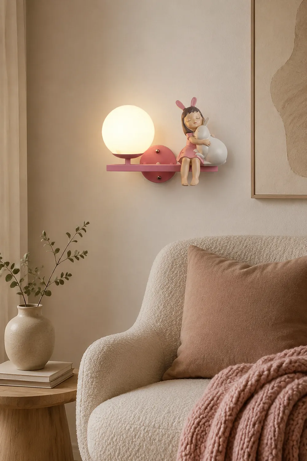 Minori Modern Metal/Glass Wall lamp, White & Pink - Lumpaz