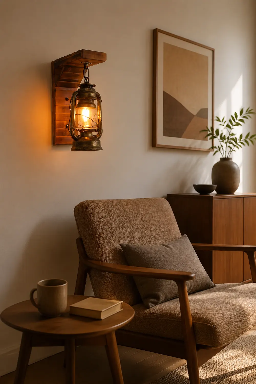 Austin Lantern Bedroom Wall Lamp, Metal/Wood, Restaurant - Lumpaz