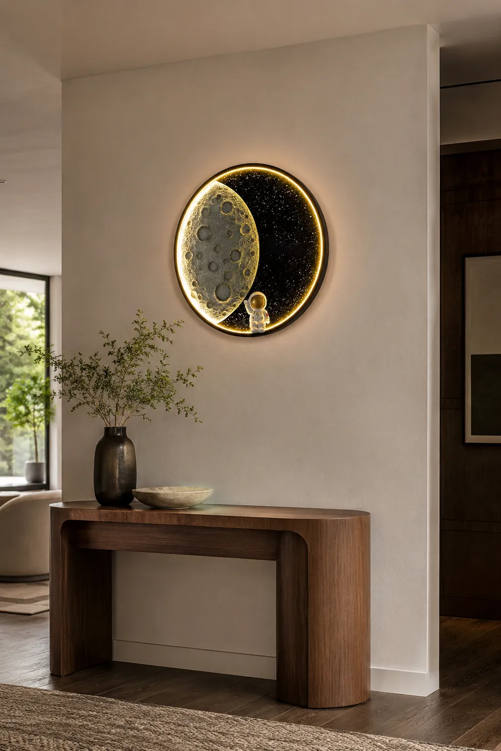 Elif Astronaut Round Moon Black Wall Lamp, Metal - Lumpaz