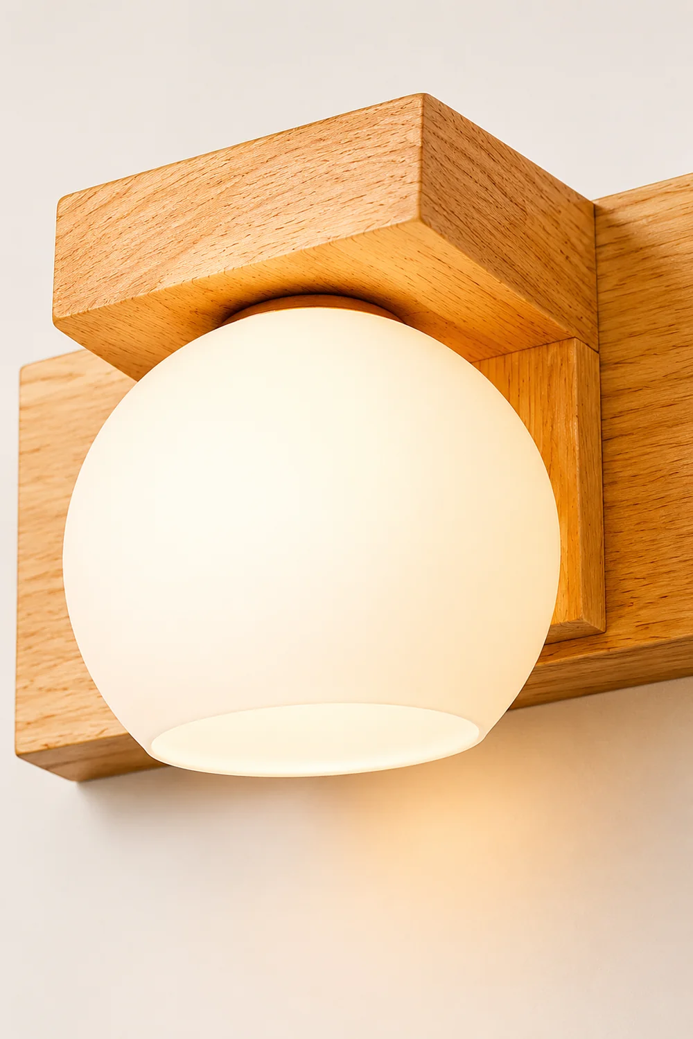 Ozawa Wooden Ball Mirror Front Vanity Wall Lamp, Log Color - Lumpaz
