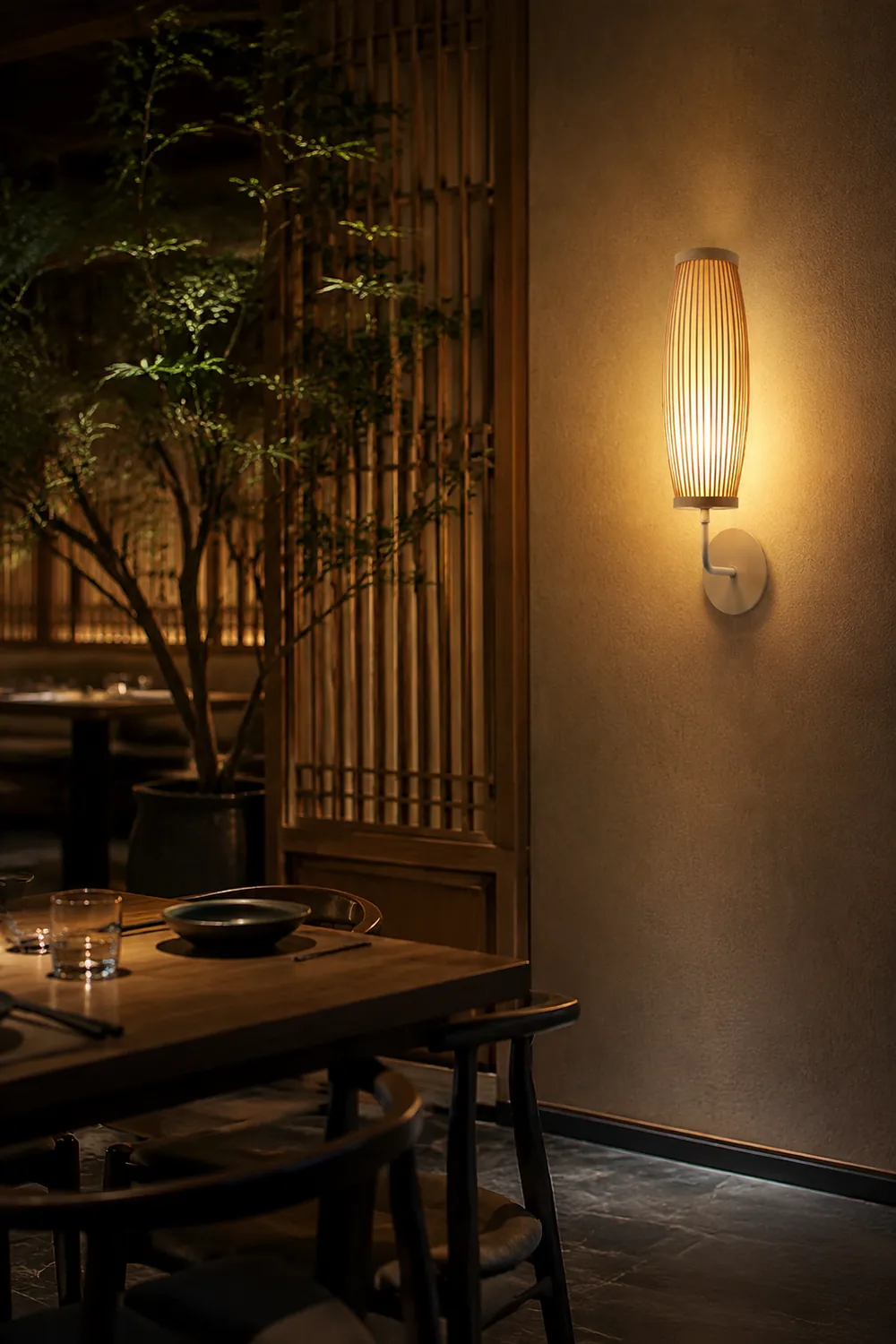 Muto Japanese Cylindrical Rattan Wall Lamp Bamaoo Bedroom - Lumpaz