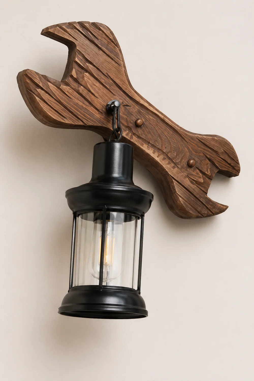 Austin Lantern & Spanners Wall Lamp, Wood/Metal, Bedroom - Lumpaz
