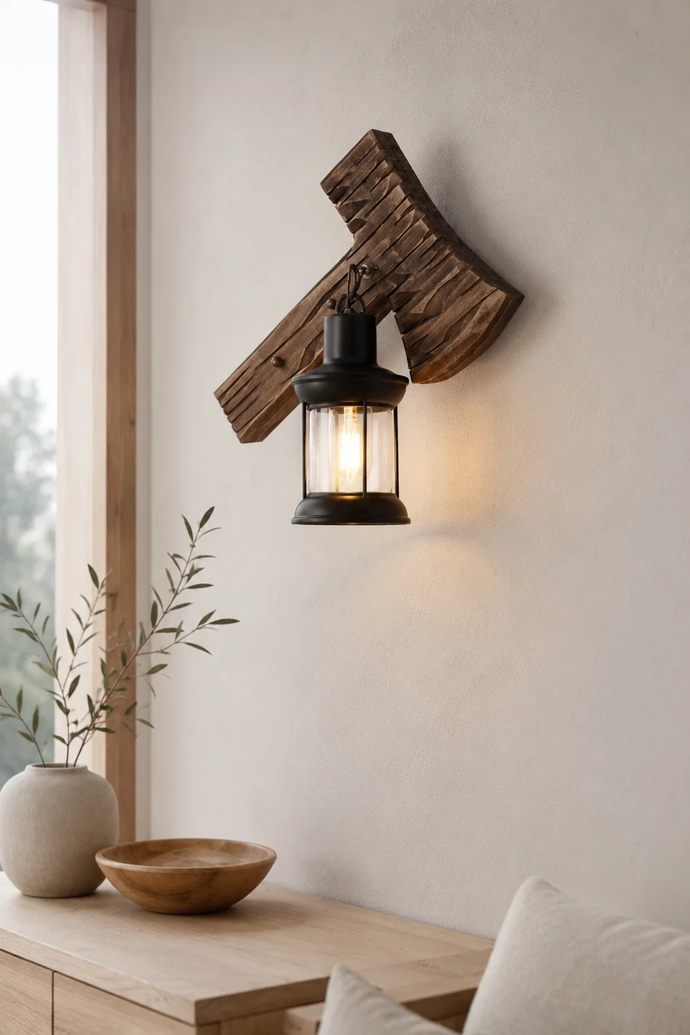 Austin Wall Lamp Hammer Shape Vintage, Wood/Metal, Living Room - Lumpaz
