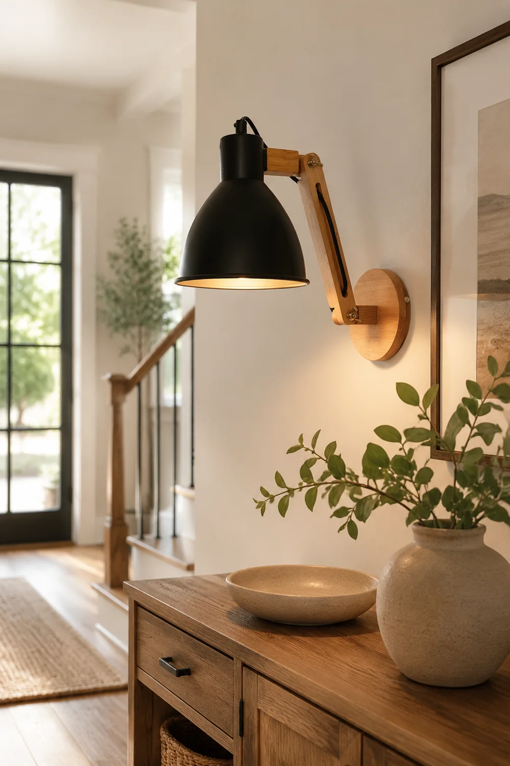 Brady Wall Lamp Dome Modern, Adjustable Metal Wood, Black/White, Bedroom - Lumpaz