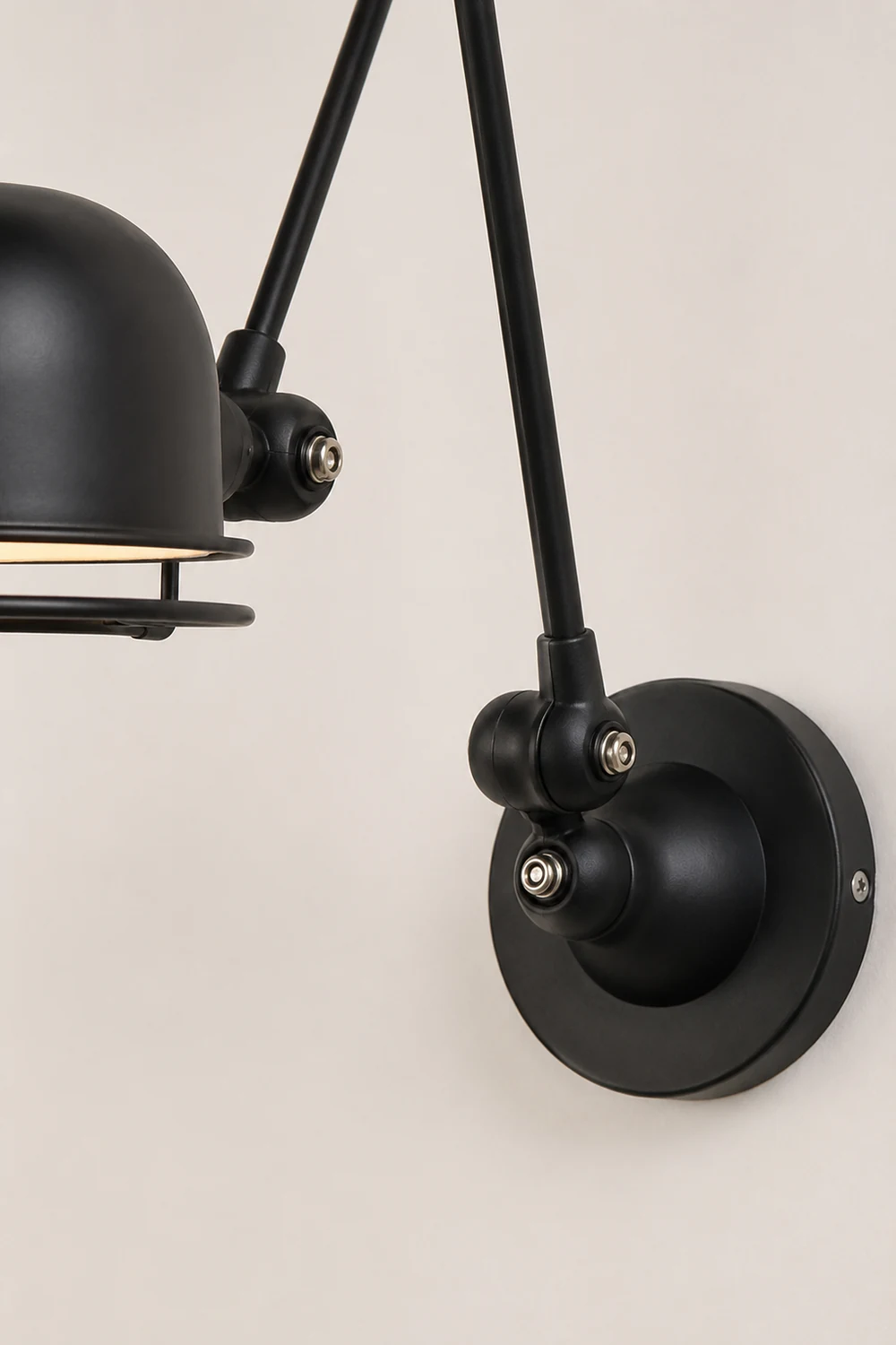 Brady Wall Lamp Dome Modern, Metal Arm Adjustable, Black/White, Bedroom - Lumpaz