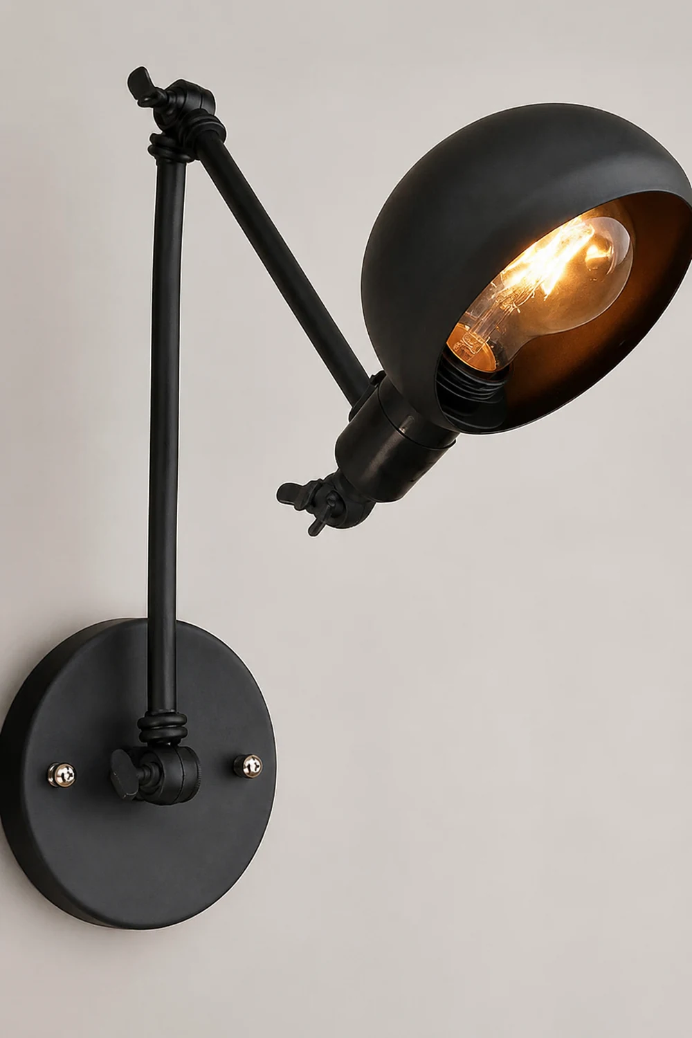 Brady Wall Lamp Dome Metal, Adjustable Black, 2 Size, Bedroom - Lumpaz