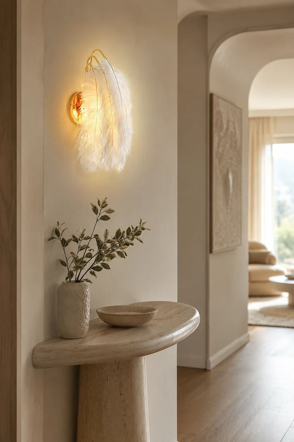 O'Moore Wall Lamp Modern Art Deco Metal/Feather, Gold, Bedroom - Lumpaz