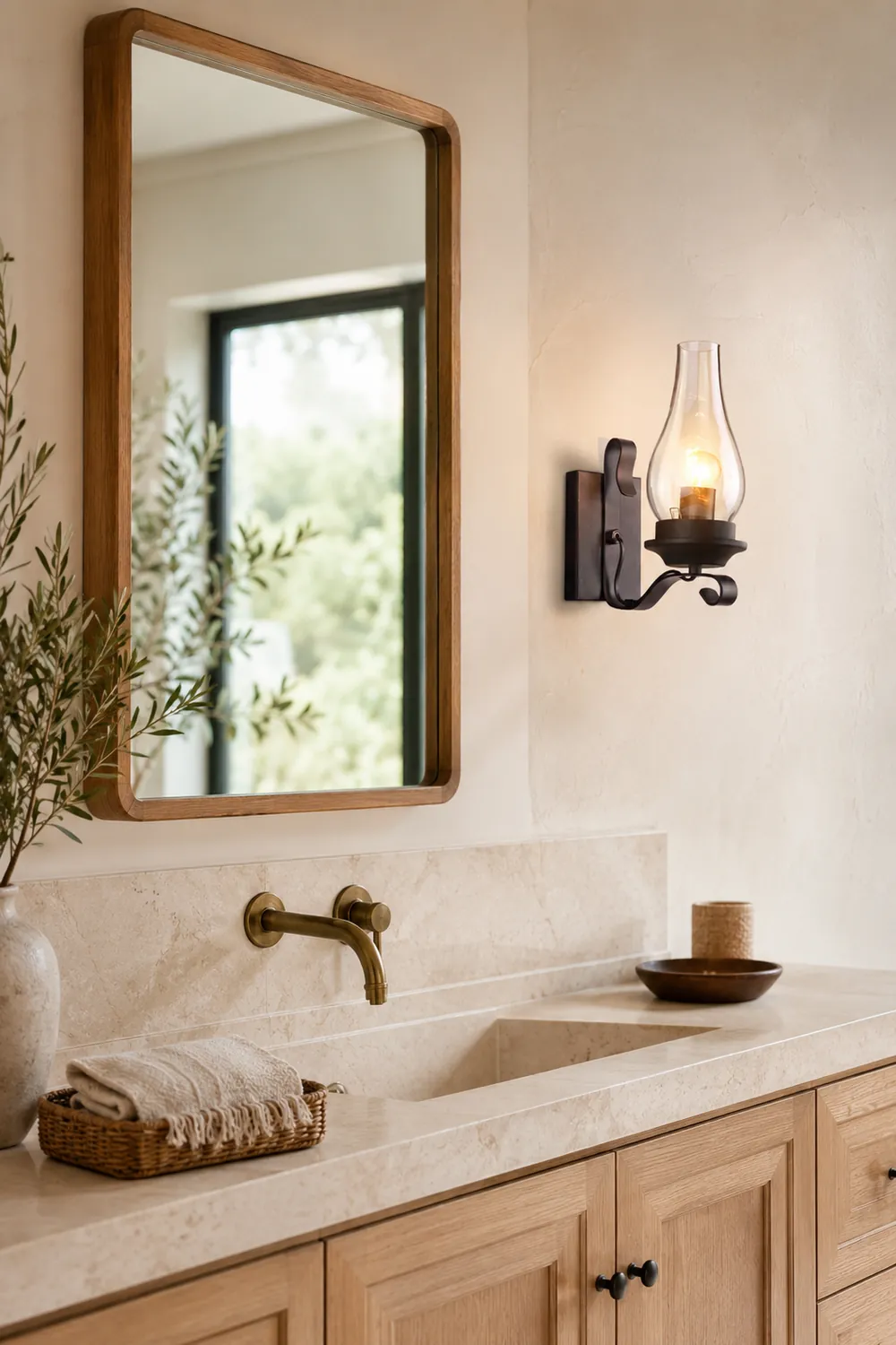 Alessio Vintage Candle Wood Metal Wall Lamp - Lumpaz
