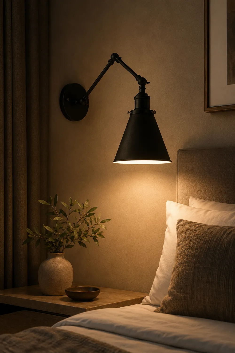 Brady Vintage Adjustable Wall Lamp, Metal, Black/Rust, Living Room - Lumpaz
