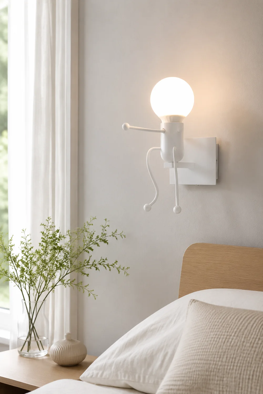 Luxo Modern Decorative Man Metal Wall Lamp, White/Black - Lumpaz
