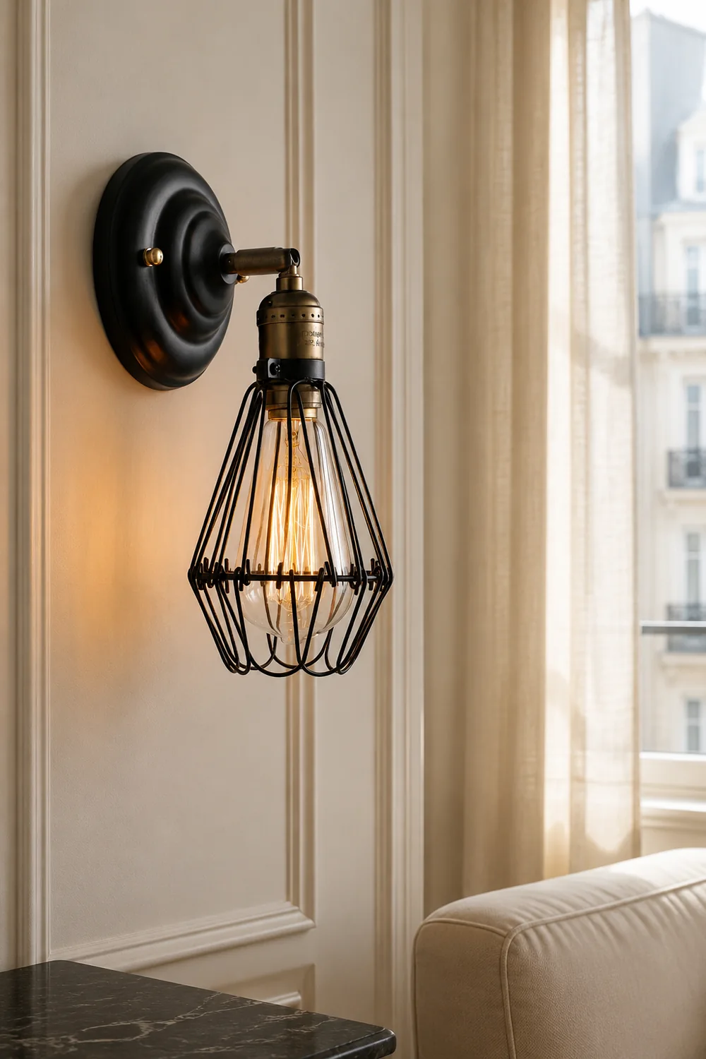 Alessio Industrial Lantern Shaped Metal Wall Lamp, Black/Rust - Lumpaz