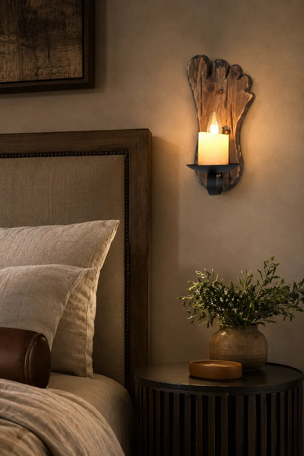 Austin Wall Lamp Foot Shape Vintage, Wood/Metal, Bedroom - Lumpaz