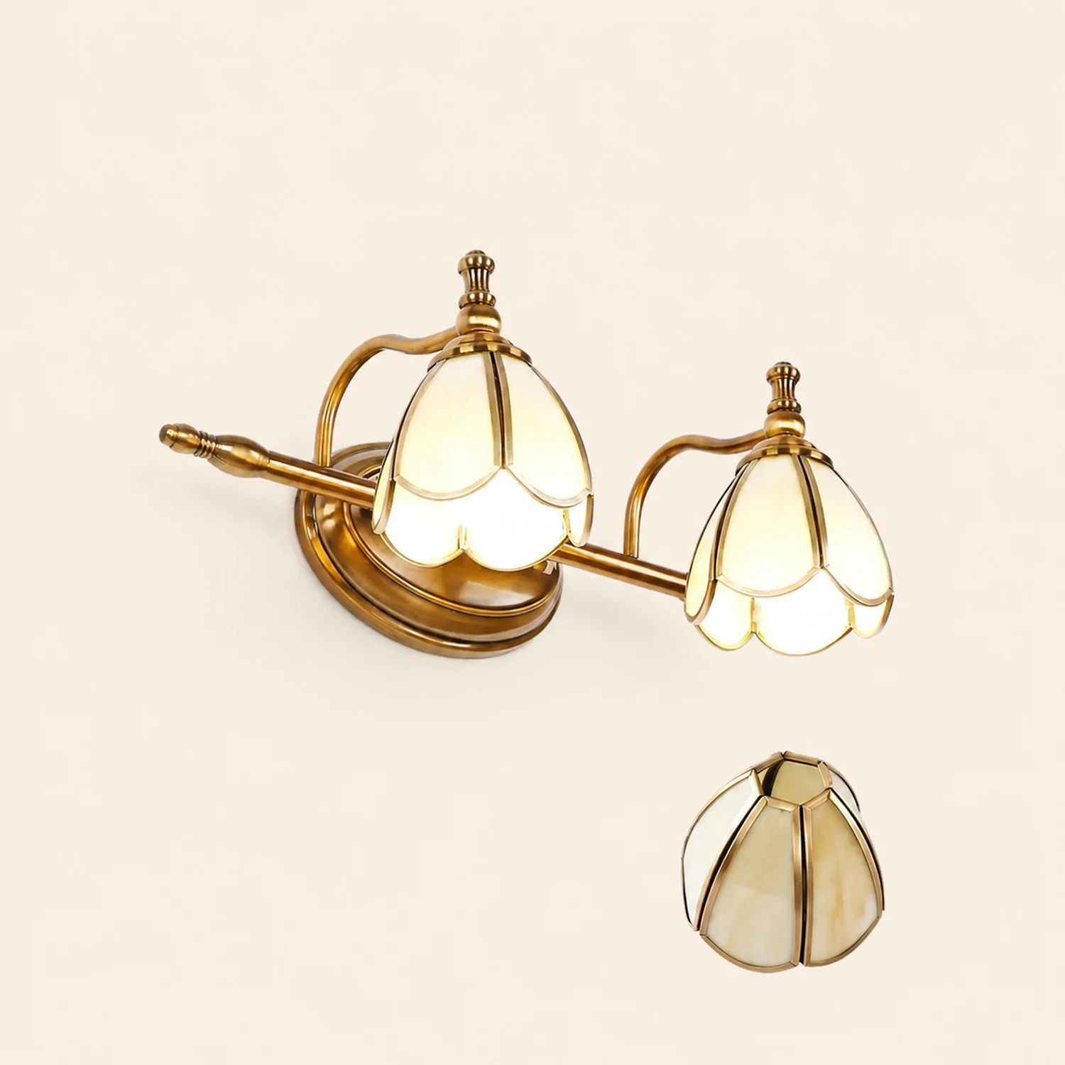 Félicie Vintage Flower Glass Wall Lamp, White/Yellow, Living Room - Lumpaz