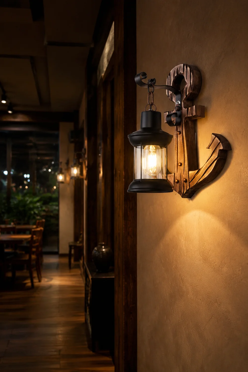 Alessio Wall Lamp Vintage Anchor Black Wooden, Living Room - Lumpaz