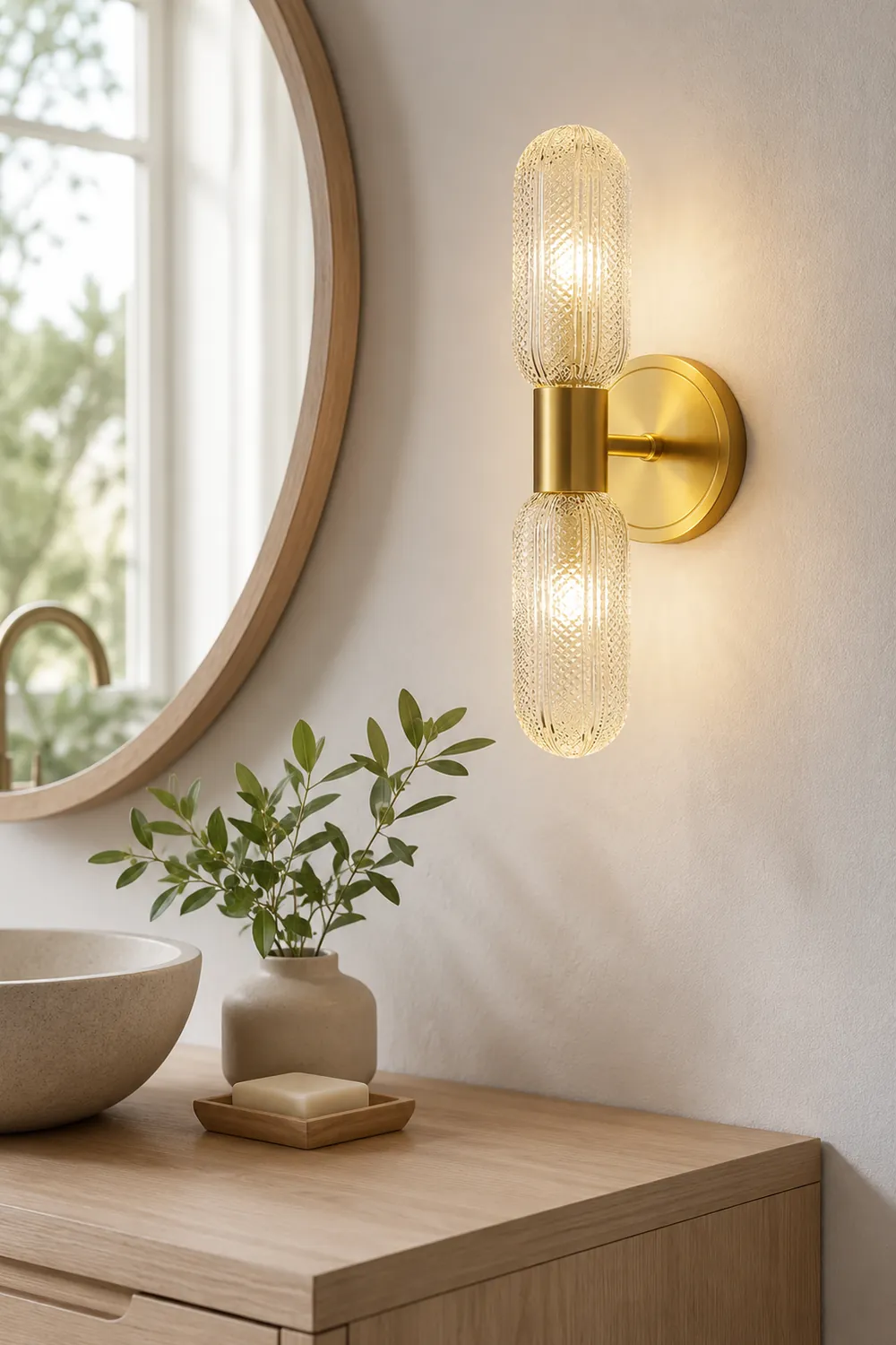Hailie Luxury Globe Glass Vanity Wall Lamp, 2 Light, Bedroom - Lumpaz