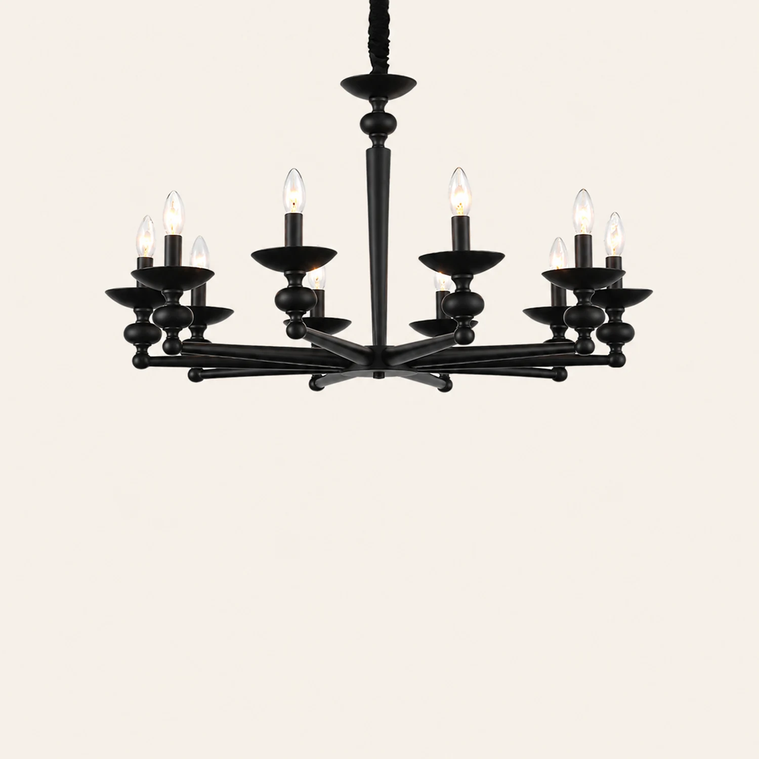 Alessio Retro Candle Wall Lamp/Black Chandelier for Living Room, Dining Room - Lumpaz