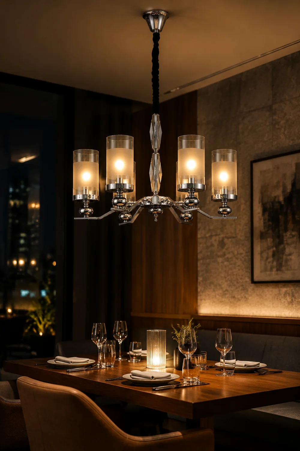 Alessio Retro Silver Metal/Glass Chandelier/Wall Lamp, Living Room - Lumpaz