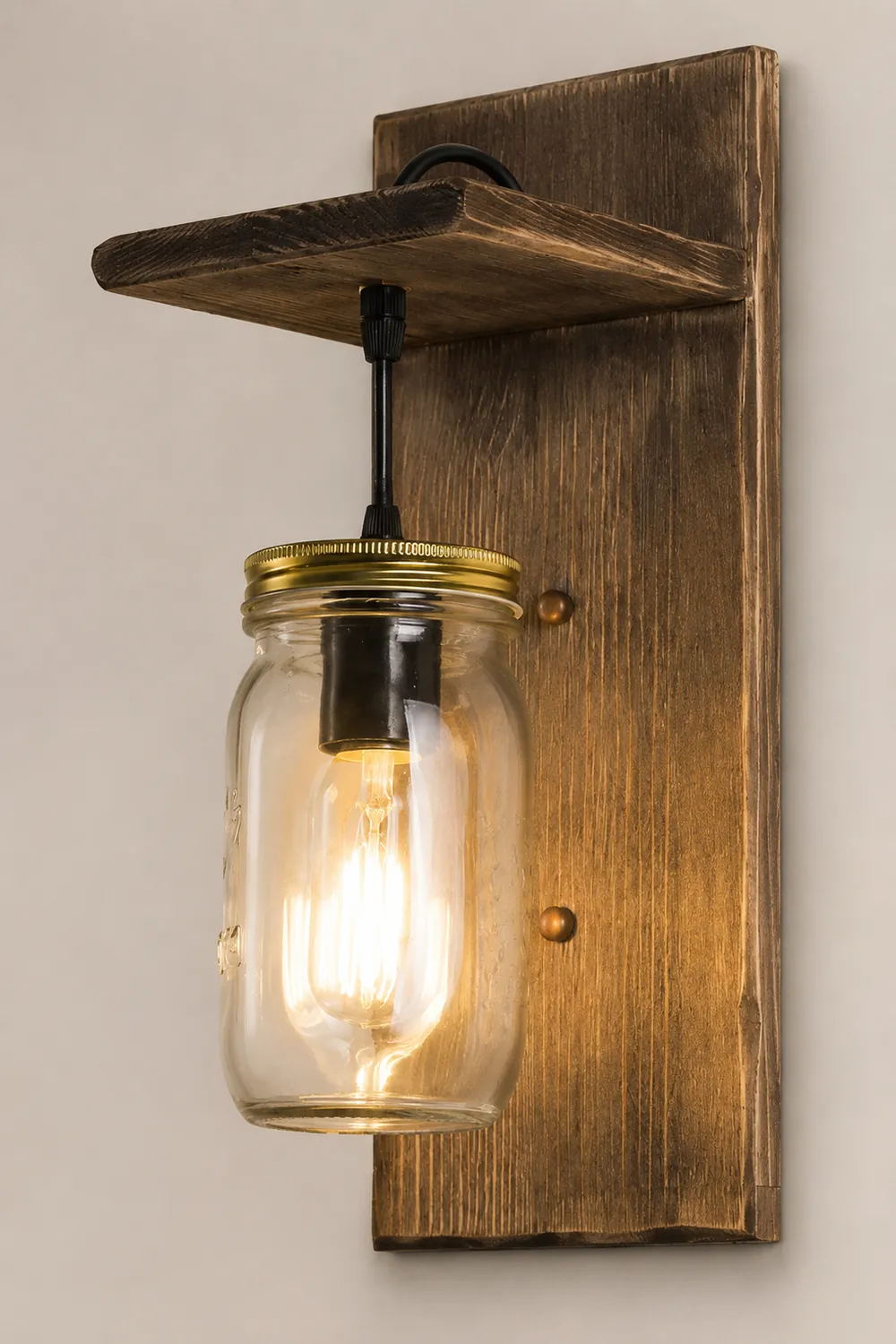 Austin Vintage Jar Shape Wood Metal Wall Lamp - Lumpaz
