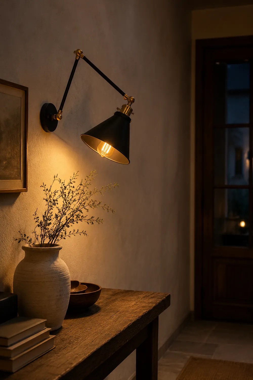 Alessio Wall Lamp Vintage Simple Conical Adjustable Black, Bedroom - Lumpaz