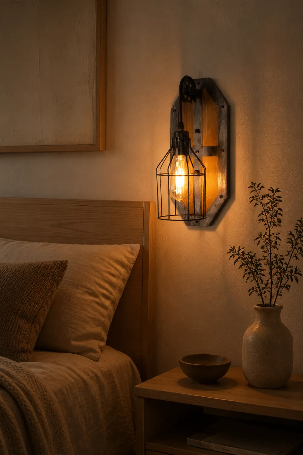 Austin Vintage Bird Cage Wood Metal Wall Lamp Dining Room/Bedroom - Lumpaz