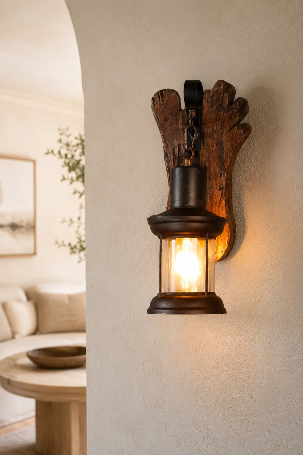 Austin Wall Lamp Foot Shape Vintage, Wood/Metal, Dining Room - Lumpaz