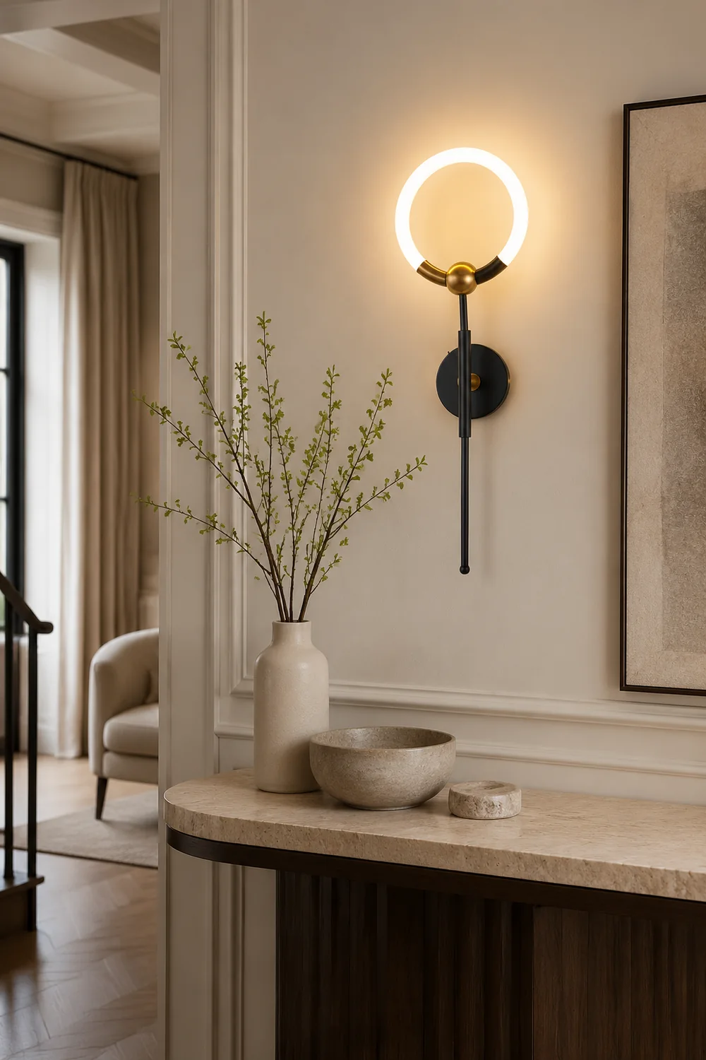 Arisha Modern Ring Vanity Wall Lamp, Black/Gold, Bathroom - Lumpaz