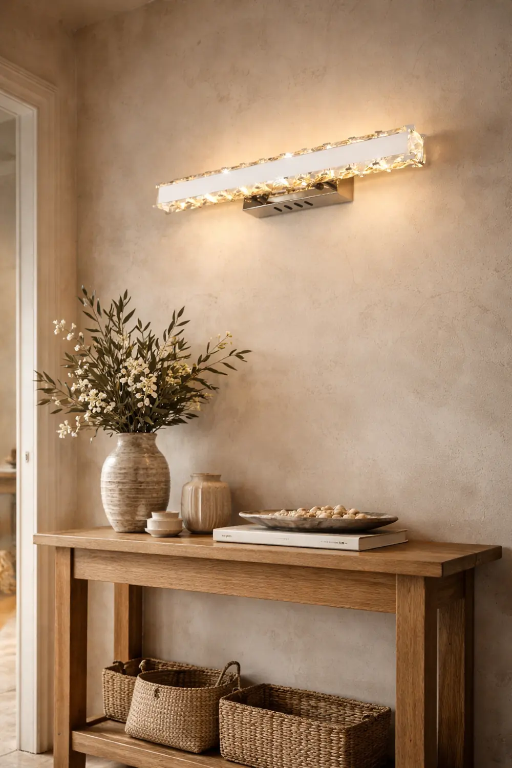 Kristy Modern Rectangular Metal/Crystal Mirror Front Wall Lamp, Gold - Lumpaz