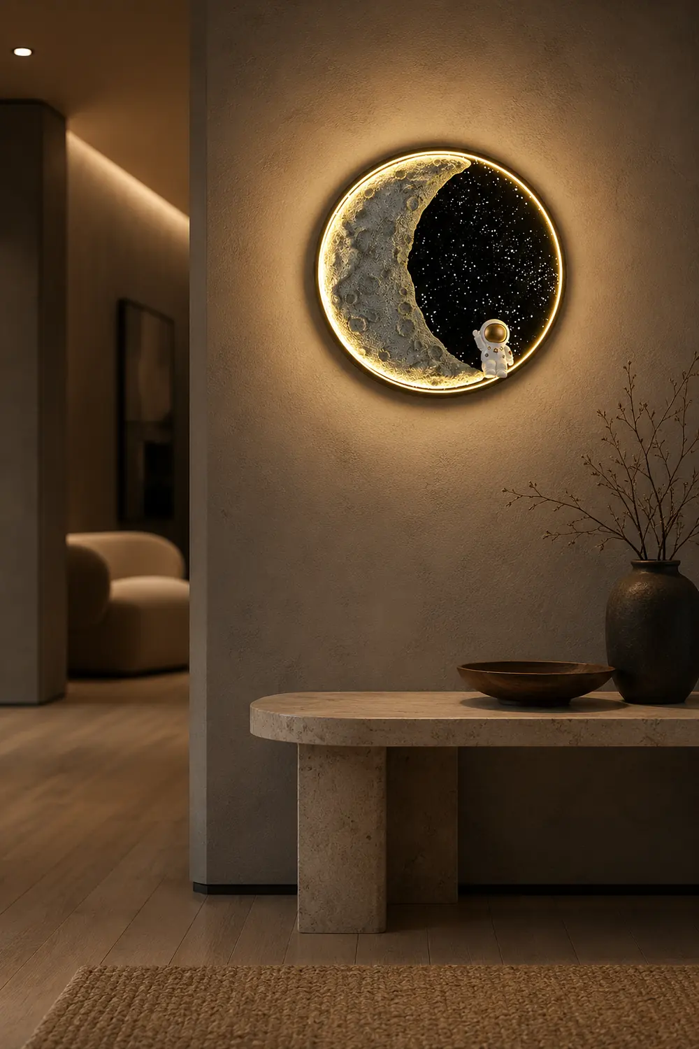 Elif Modern Astronaut Moon Metal Black Wall Lamp - Lumpaz