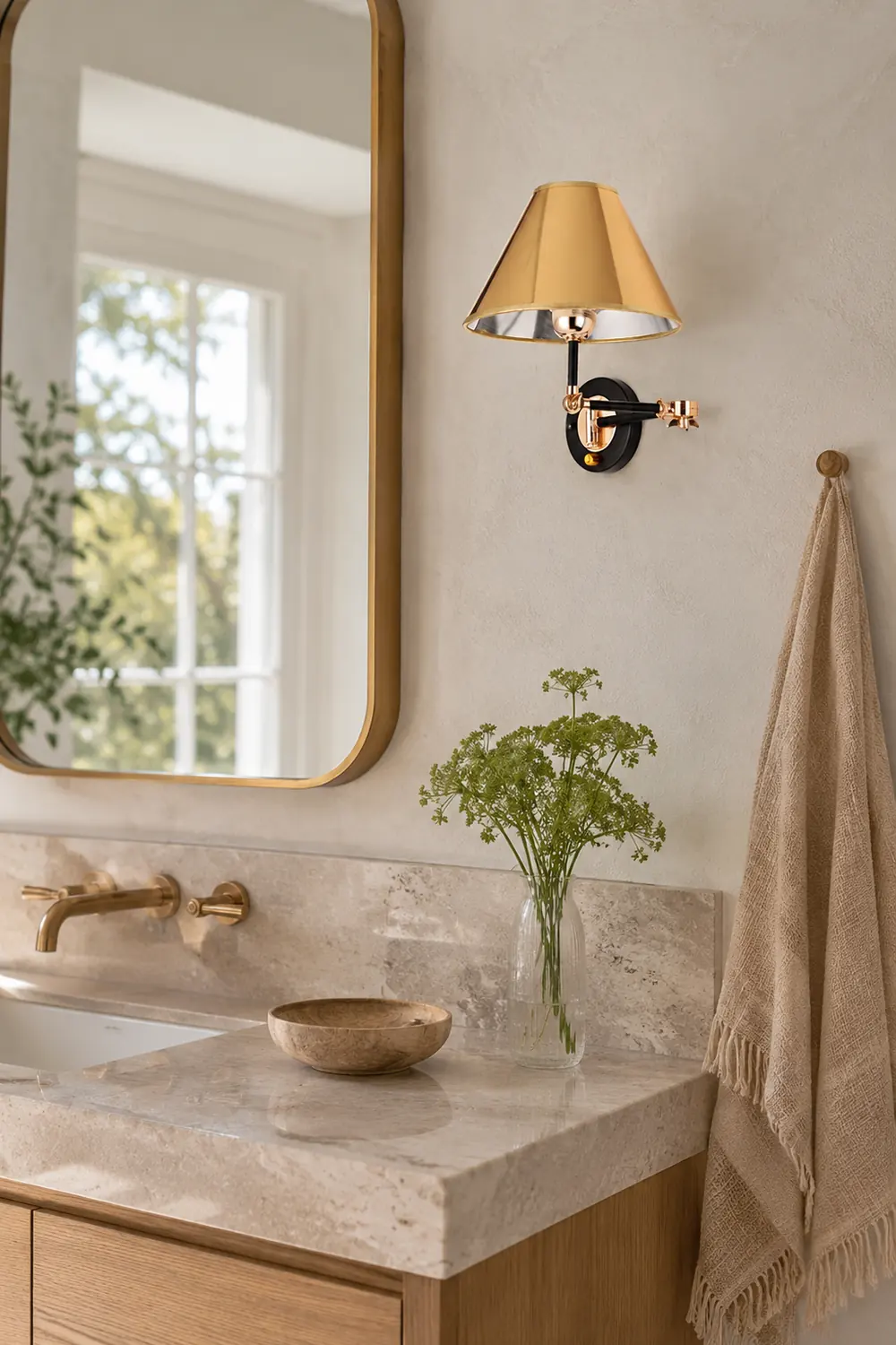 Carins Cone Shaped Adjustable Wall Lamp, Gold, Bedroom - Lumpaz