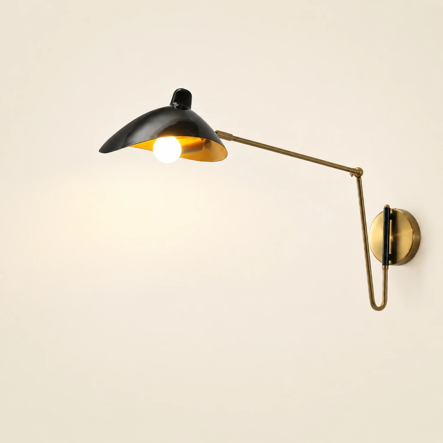 Brady Industrial Swing Arm Vanity Wall Lamp, Black/Gold - Lumpaz