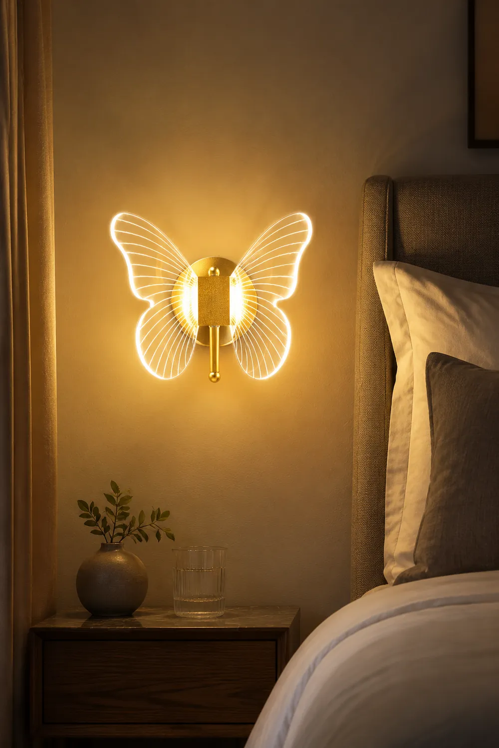 Kady Cute Butterfly Metal Wall Lamp, Gold - Lumpaz